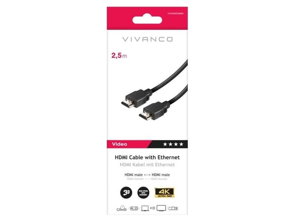 Vivanco VVVHDMI25MMK, 1,5 m, HDMI Type A (Standard), HDMI Type A (Standard), Svart