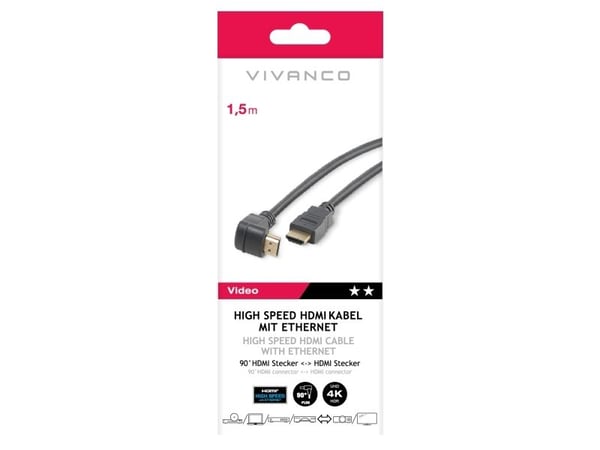 Vivanco VVVHDMI30M1M90K, 1,5 m, HDMI Type A (Standard), HDMI Type A (Standard), Svart