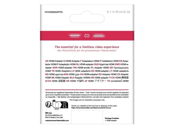 Vivanco HDMI-til-HDMI-adapter for tilkobling av to HDMI-kabler