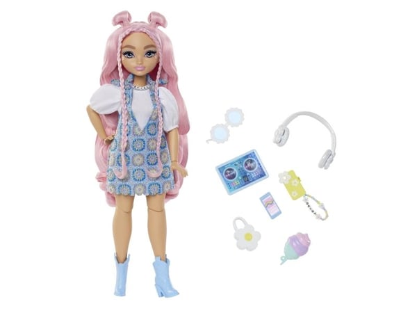 Barbie Dream Besties Daisy Jean-motedukke med 9 tilbehørsdeler med DJ- og musikktema, Motedukke, Jente, 4 år, Jente, Gir fra seg lyd, 276 mm