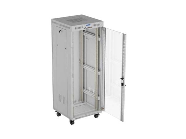 Lanberg FF01-6632-12SL, Frittstående hylle, 32U, 1200 kg, Rack skinner, Forbedret kabelføring, Svinghjul