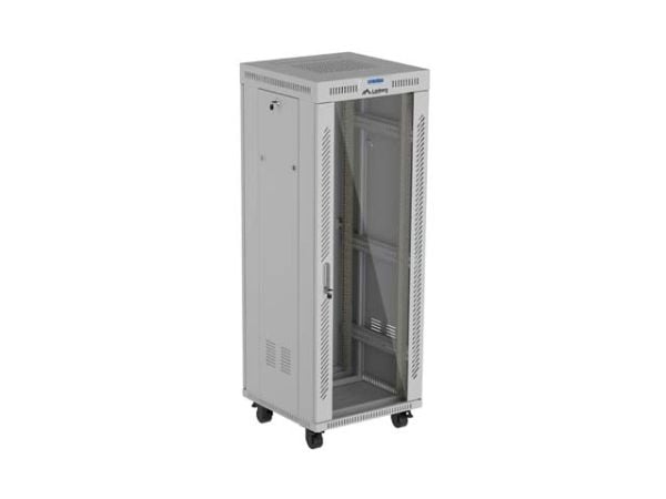 Lanberg FF01-6632-12SL, Frittstående hylle, 32U, 1200 kg, Rack skinner, Forbedret kabelføring, Svinghjul