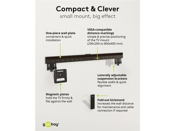 Goobay Ultraslim TV-veggfeste Basic FIXED (XL), svart (70822)