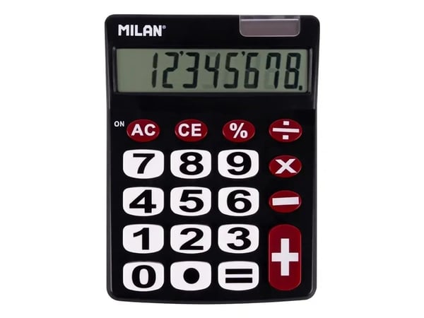 Milan 151708BL, Skrivbord, Grundläggande, 8 siffror, Batteri/solcell, Svart