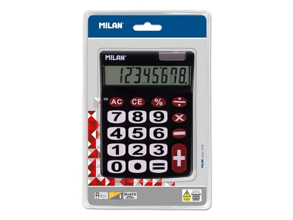 Milan 151708BL, Desktop, Grunnleggende, 8 sifre, Batteri/Solcelle, Svart