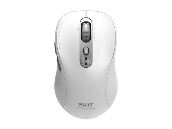 PORT Connect - Mus - ekspert, oppladbar - optisk - 6 knapper - trådløs - 2.4 GHz, Bluetooth - USB / USB-C trådløse mottakere - hvit