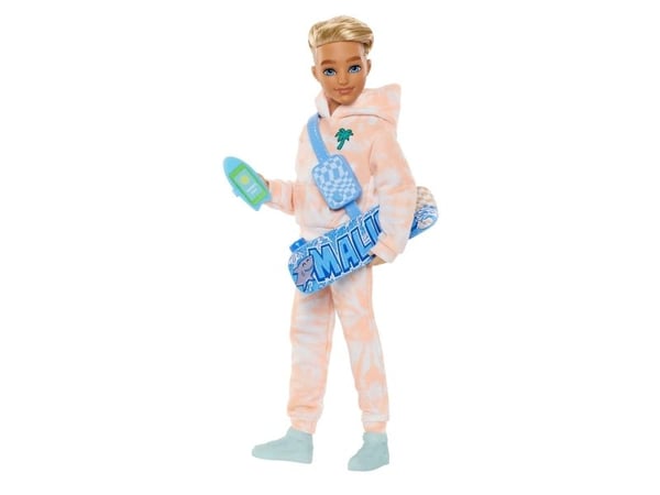 Barbie Dream Besties Ken-modedocka med nio tillbehör på sommar- och skateboardtema, Modedocka, Pojke, 4 År, Flicka, 268 mm, 170 g