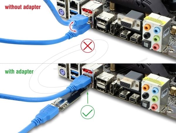 Delock USB 10 Gbps adapter type A hunn til hann rett flat (67419)