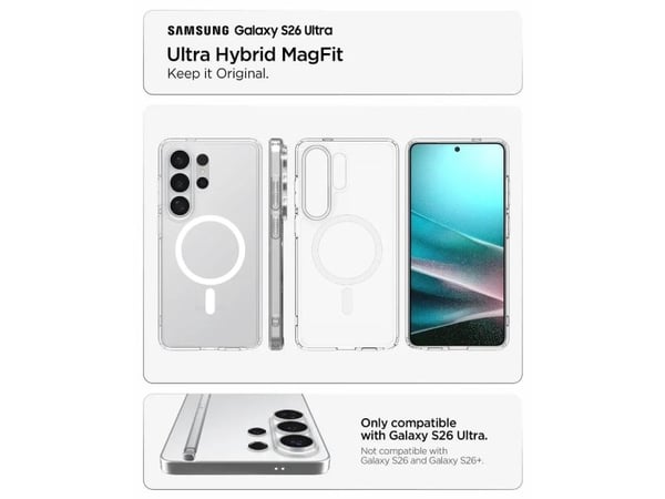 Spigen Ultra Hybrid (MagFit), Mobilskal, Samsung, Galaxy S26 Ultra, 17,5 cm (6.9"), Transparent, Vit