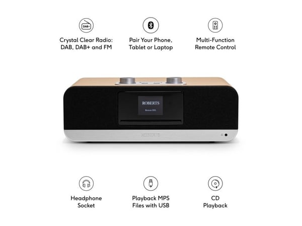 Roberts Radio Blutune 300L, DAB+, DMB, FM, MP3, WMA, Svart, Tre, Utvendig, AC, 360 mm