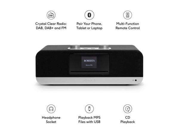 Roberts Radio Blutune 300L, DAB+, DMB, FM, MP3, WMA, Svart, Utvendig, AC, 360 mm