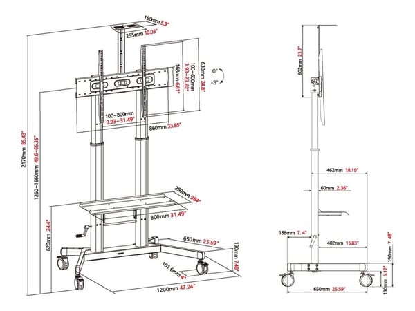 Vision X-Series VFM-F26 - Vagn - för platt panel/videokonferenssystem - höjdjusterbar, max. 80 kg - stål - svart - skärmstorlek: 55"-100"