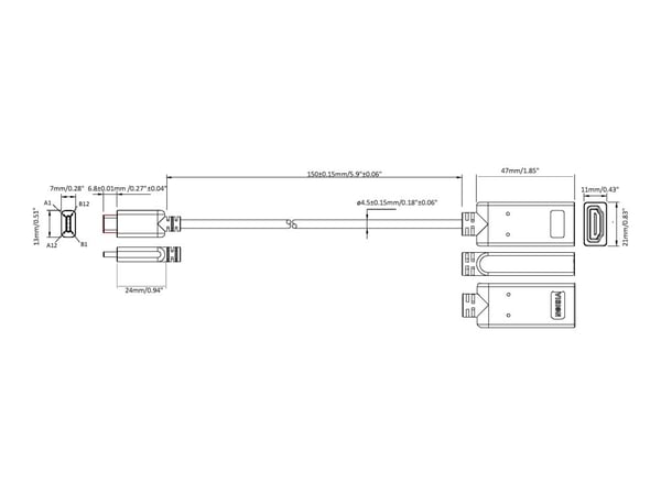 VISION - Videokort - USB-C hane till HDMI hona - svart - 4K60Hz (3840 x 2160) stöd