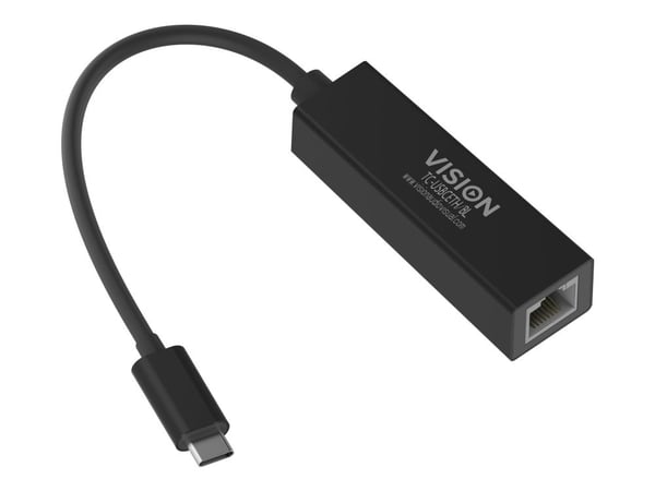 Vision TC-USBCETH/BL, Langallinen, USB Type-C, Ethernet, Musta