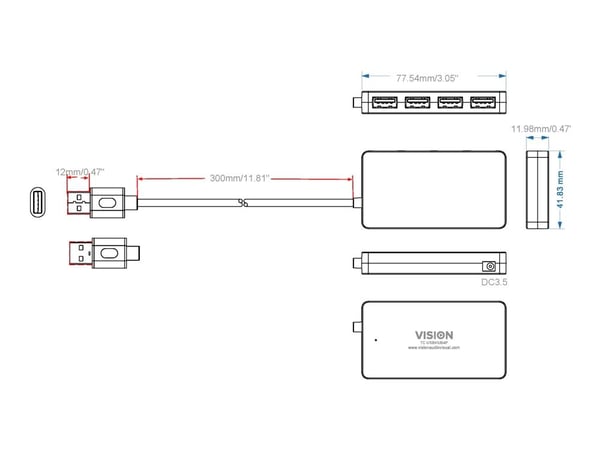 Vision - Hub - 4 x SuperSpeed USB 3.0 - stasjonær