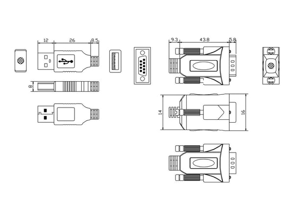 Vision USB to Serial Adaptor - Seriell adapter - USB - RS-232 - svart