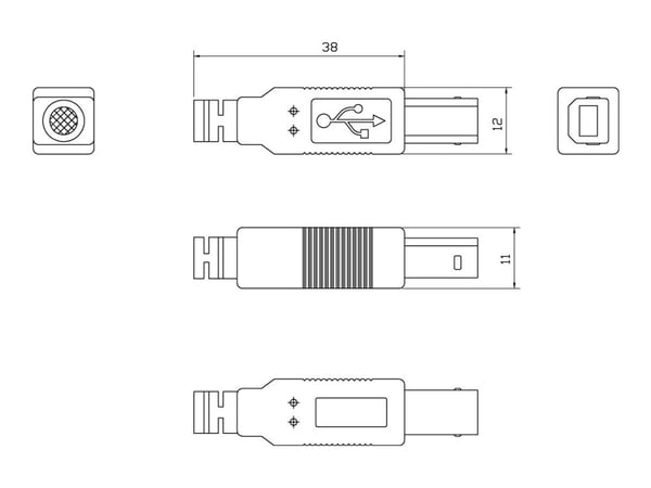 Vision USB 2.0, 2m, 2 m, USB A, USB B, USB 2.0, Uros/uros, Valkoinen