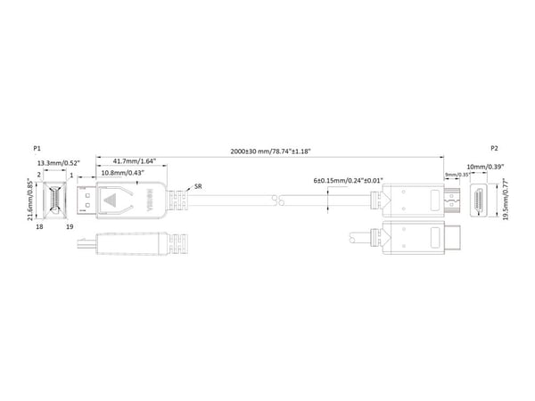 VISION - Adapterkabel - DisplayPort hann til HDMI hann - 2 m - svart - 8K 60Hz støtte