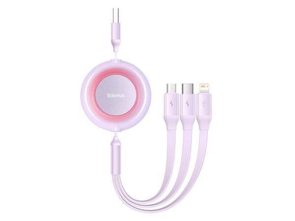 Baseus Bright Mirror 2 3-i-1 USB-kabel, mikro-USB / Lightning / USB-C, flat, 3,5A, 1,1m (lilla)