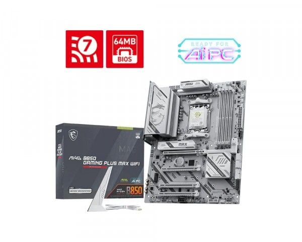 MSI MAG B850 GAMING PLUS MAX WIFI - Hovedkort - ATX - Socket AM5 - AMD B850 Chipset - USB-C 3.2 Gen2, USB 3.2 Gen 1, USB 3.2 Gen 2 - 5 Gigabit Ethe...