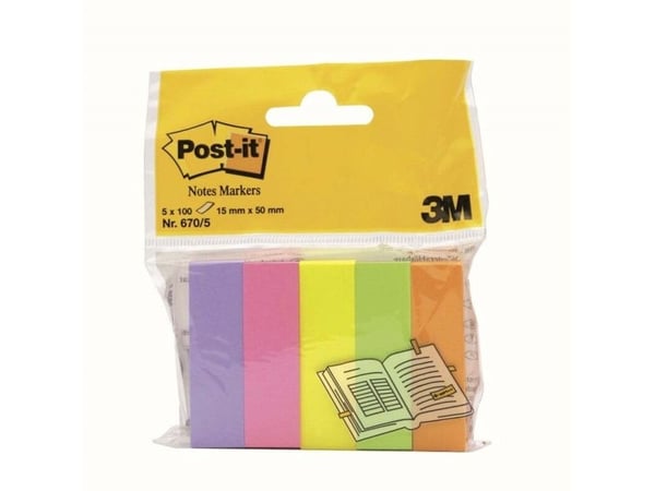 Post-it®-merkintäkyniä, 5 eri väriä, 5 x 100 arkin pakkaus