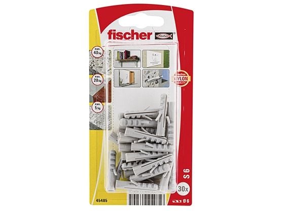 Fischer 45485, Veggplugg, Nylon, Grå, CE, 30 mm, 6 mm