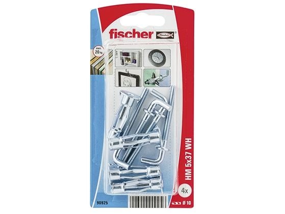Fischer 90925, Kit med skruvkrok och väggplugg, Metall, Silver, CE, 37 mm, 1 cm