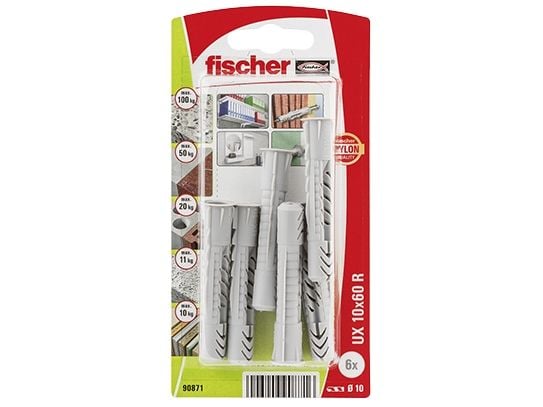 Fischer 90871, Hult vegganker (molly), Murstein, Betong, Nylon, Grå, CE, 1 cm