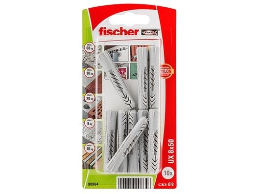 Fischer 90864, Veggplugg, Nylon, Grå, CE, 50 mm, 8 mm