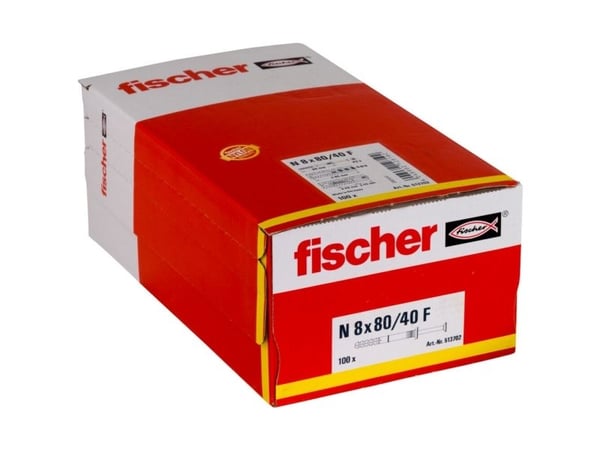 Fischer 513702, Kit med skruv och väggplugg, Tegel, Betong, Pozidriv, PZ3, 80 mm, 8 mm