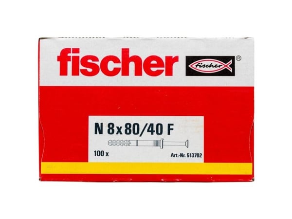 Fischer 513702, Kit med skruv och väggplugg, Tegel, Betong, Pozidriv, PZ3, 80 mm, 8 mm