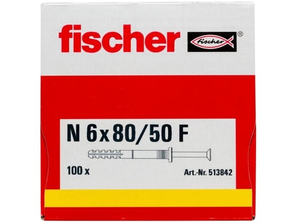 Fischer 513842, Skrue- og veggpluggsett, Murstein, Betong, Pozidriv, PZ2, 80 mm, 6 mm