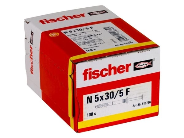 Fischer 513736, Kit med skruv och väggplugg, Tegel, Betong, Pozidriv, PZ2, 30 mm, 5 mm