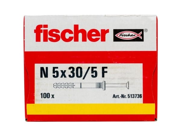 Fischer 513736, Kit med skruv och väggplugg, Tegel, Betong, Pozidriv, PZ2, 30 mm, 5 mm