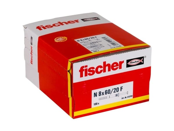 Fischer 513701, Kit med skruv och väggplugg, Tegel, Betong, Pozidriv, PZ3, 60 mm, 8 mm