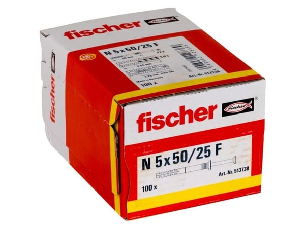 Fischer 513738, Skrue- og veggpluggsett, Murstein, Betong, Pozidriv, PZ2, 50 mm, 5 mm