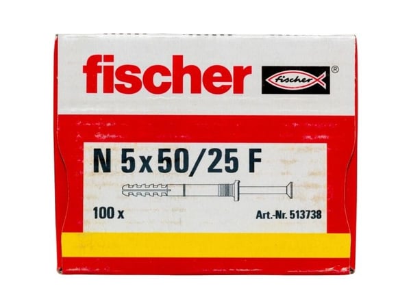 Fischer 513738, Skrue- og veggpluggsett, Murstein, Betong, Pozidriv, PZ2, 50 mm, 5 mm