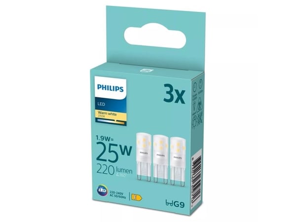 Philips Kapselilamppu 25W G9 G9 x3, 1,9 W, 25 W, G9, 220 lm, 15000 h, Lämmin valkoinen