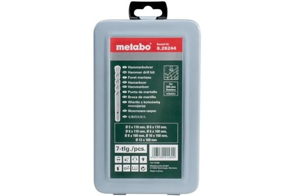 Metabo 626244000, Rotasjons hammer, Drill bit set, Høyrehåndsrotasjon, Betong, Murverk, Naturstein, Karbid, SDS Plus