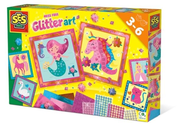 SES Creative Mess free glitter art, Craft kit for kids, 3 år, flerfarget