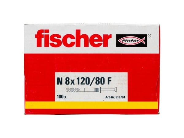 Fischer 513704, Skrue- og veggpluggsett, Murstein, Betong, Pozidriv, PZ3, 120 mm, 8 mm