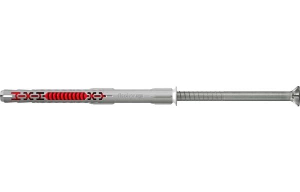 Fischer 562165, Kit med skruv och väggplugg, Autoklaverad lättbetong, Betong, Gipsblock, Murverk, Tegel, Nylon, Grå, Röd, Rostfritt stål, Torx
