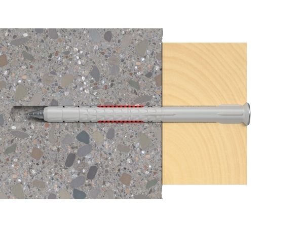 Fischer 562165, Kit med skruv och väggplugg, Autoklaverad lättbetong, Betong, Gipsblock, Murverk, Tegel, Nylon, Grå, Röd, Rostfritt stål, Torx