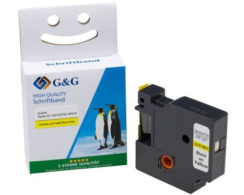 G&G 15567, Svart på gult, Kontinuerlig etikett, D1, Svart, DYMO, Dymo LabelManager 100 Dymo LabelManager 160 Dymo LabelManager 210D Dymo LabelManag...
