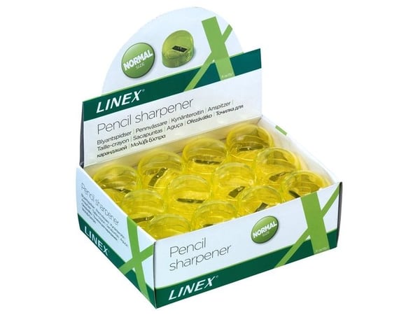 Linex PS150, Käsikäyttöinen kynäteroitin, Läpikuultava, Keltainen, Muovi, Näyttölaatikko
