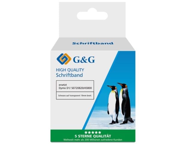 G&G 20980, Svart på gjennomsiktig, Kontinuerlig etikett, D1, Svart, DYMO, Dymo LabelManager 160 Dymo LabelManager 350 Dymo LabelManager 350D Dymo L...