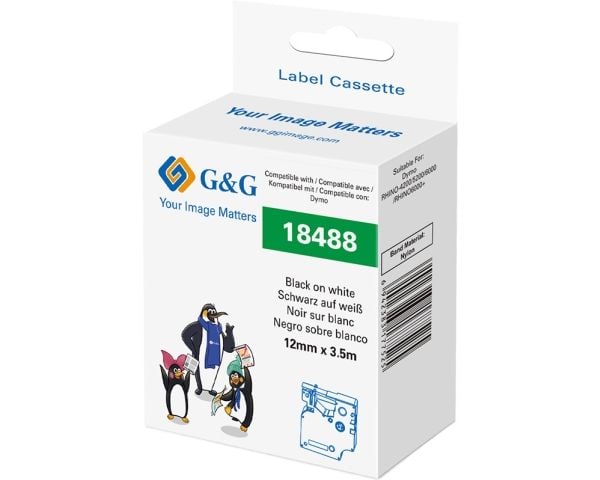 G&G 21699, Svart på hvitt, Kontinuerlig etikett, Svart, Nylon, DYMO, 1,9 cm