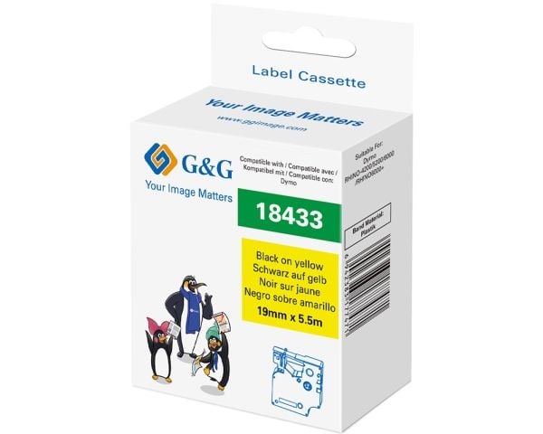 G&amp;G 21694, Svart på gul, Fortløpende etikett, Svart, Vinyl, DYMO, 1,9 cm