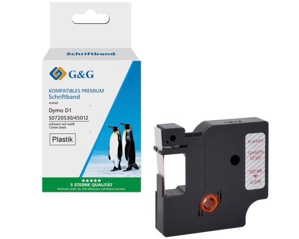 G&G 20979, Punainen läpinäkyvällä, Merkintänauha, D1, Musta, DYMO, Dymo 45015 Dymo D1 Serie Dymo LabelManager 100 Dymo LabelManager 160 Dymo LabelM...