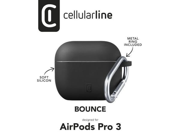 Cellularline Bounce Case, Etui, Svart, Apple, AirPods Pro 3, Silikon, Støtbestandig, Skittbestandig, Ripebestandig